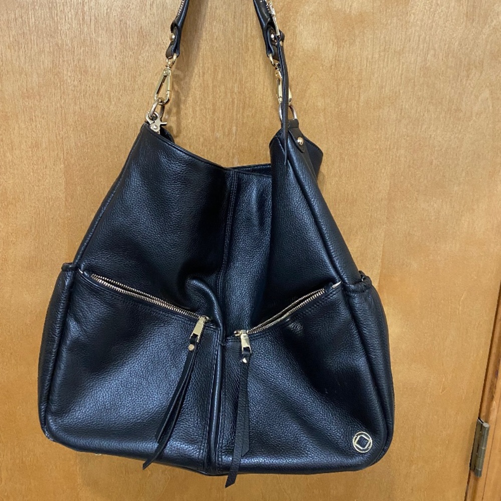 Kerikit Lennox Black Leather Handbag for Changing, Work, Laptop & Travel